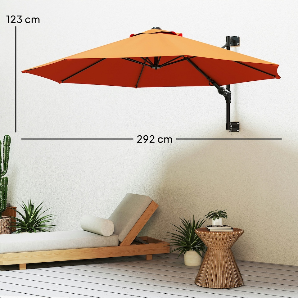 image 1 of Outsunny Sun Parasol with Vent, Wall Umbrella for Patio, Garden, Pool Orange | Orange