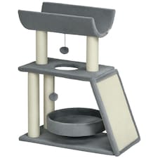 PawHut Cat Tree Kitten Tower with Scratching Post Bed Perch Toy, Light Grey