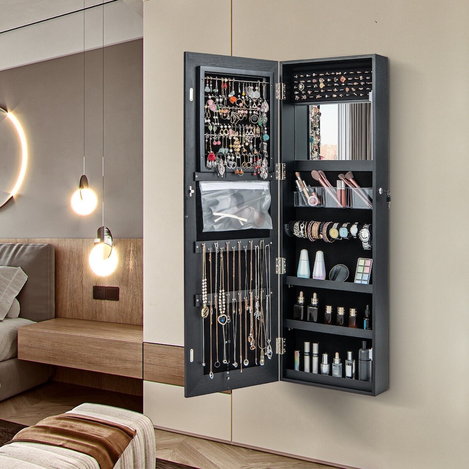image 1 of COSTWAY 120cm LED Mirror Jewelry Cabinet Door Wall Mounted Full Length Mirror