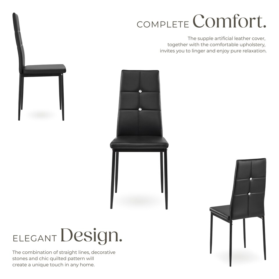 image 1 of Dining Chair Set - high backrest, slim steel legs & rhinestone highlights | Black | black | 8