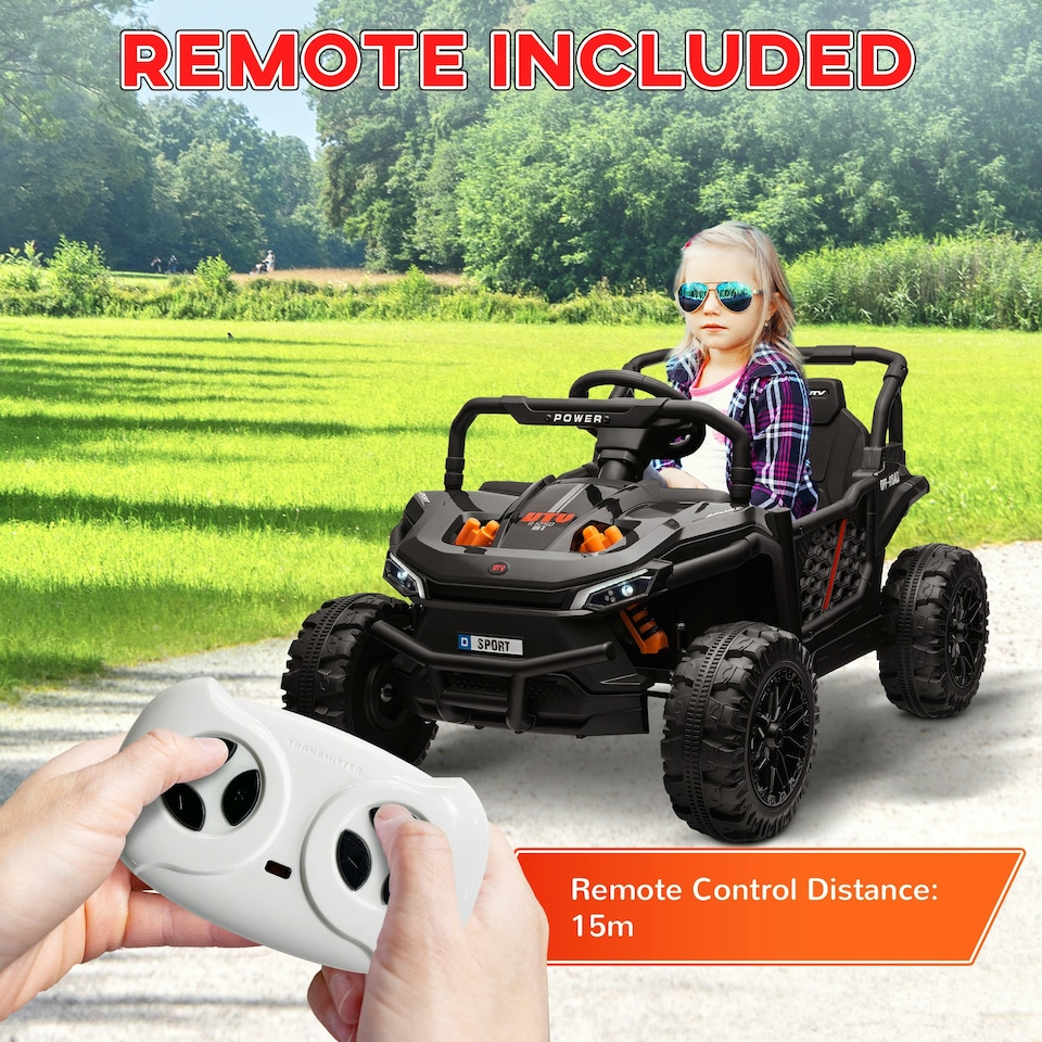 image 1 of AIYAPLAY Kids Ride on Car, 12V Electric Truck w/ Horn, Lights, USB, Black