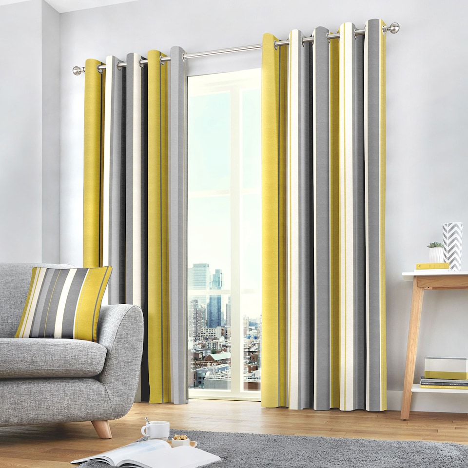 image 1 of Fusion Whitworth Stripe Eyelet Curtains Ochre