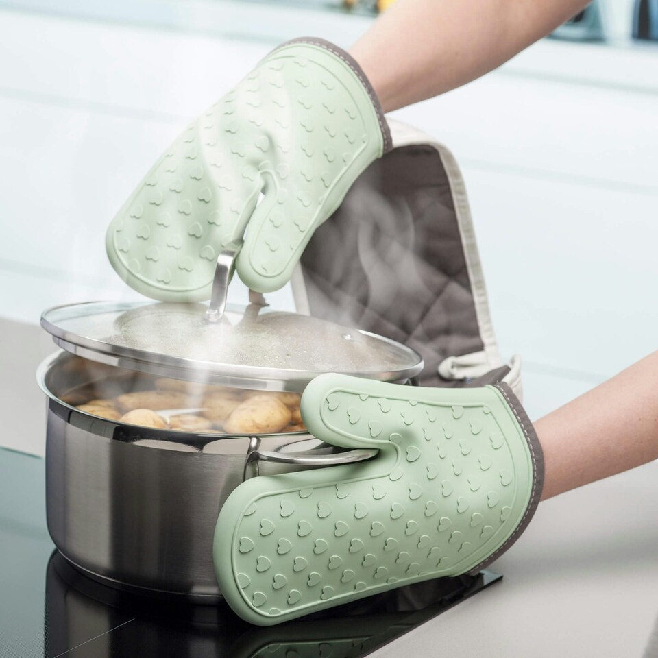image 1 of Zeal Steam Stop™ Waterproof Silicone Double Oven Glove Blue | Duck Egg Blue