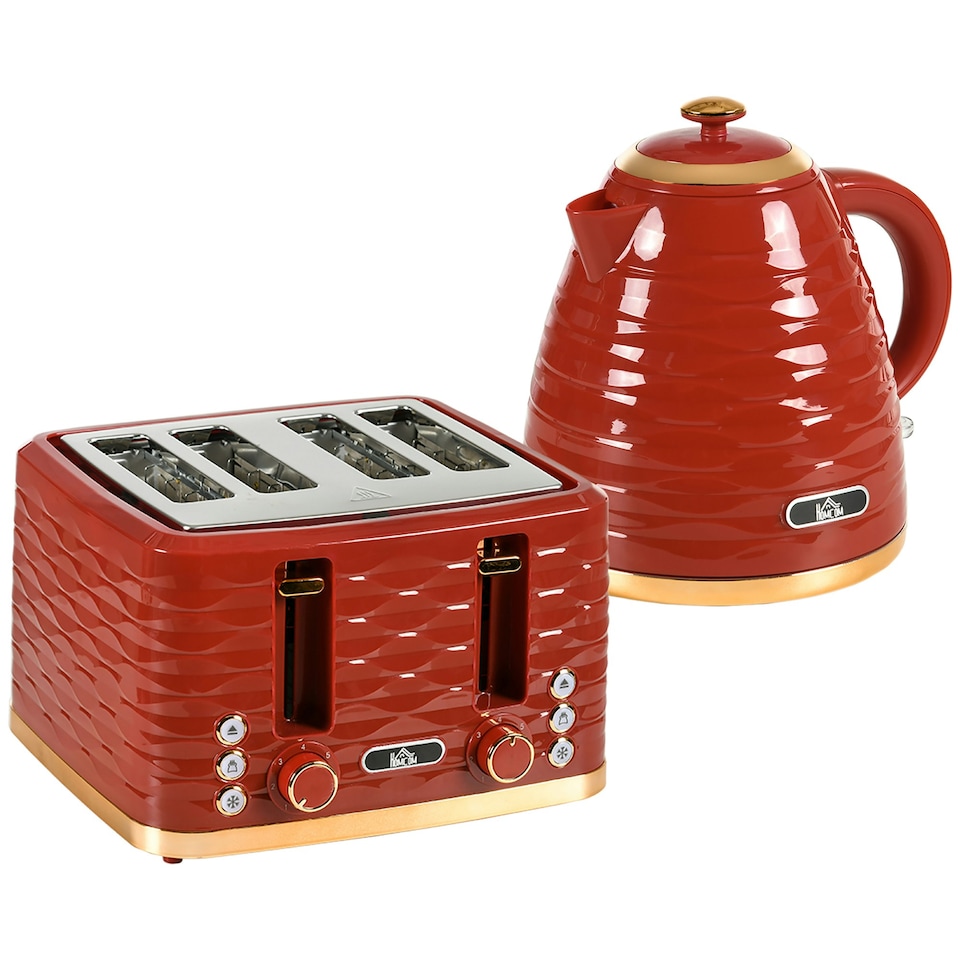 image 1 of HOMCOM Kettle and Toaster Set 1.7L Rapid Boil Kettle & 4 Slice Toaster Red