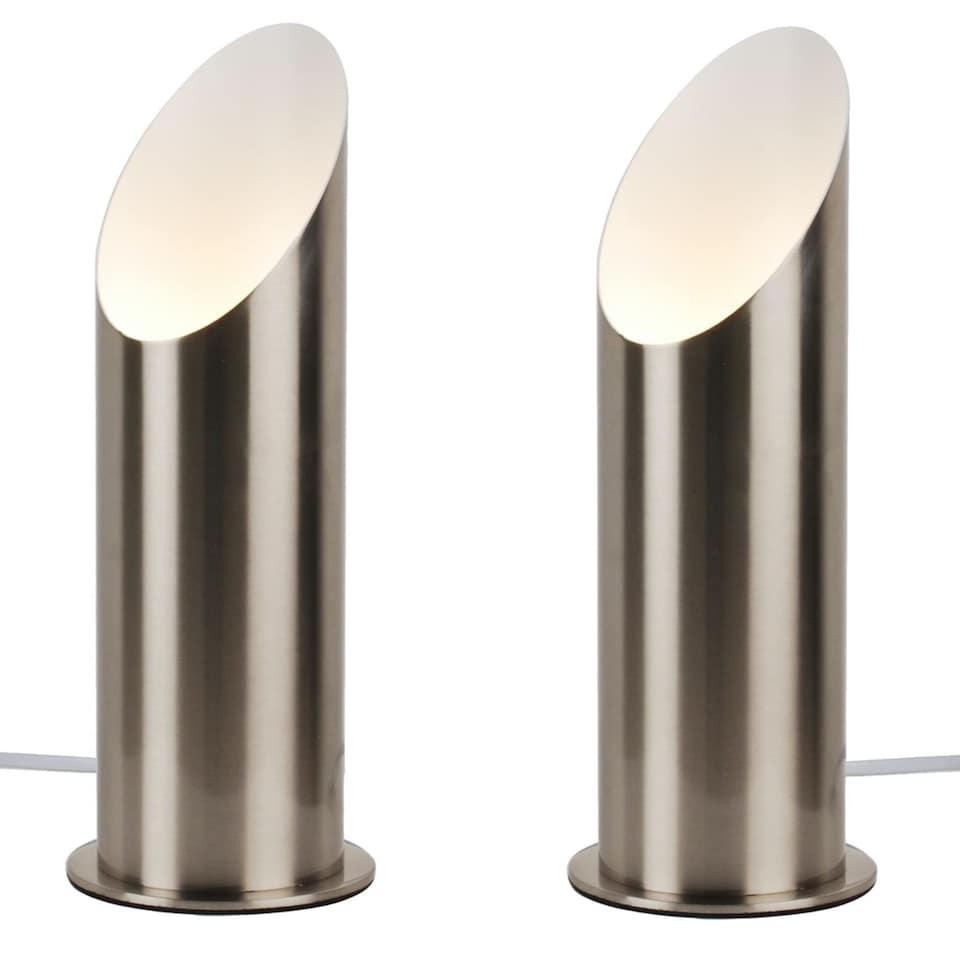 image 1 of Set of 2 Satin Nickel Tubular Floor Uplights | Silver | White | Medium | 2