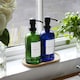 image 5 of Harbour Housewares 2pc Glass Soap Dispenser Set with Bamboo Tray & Labels - 500ml - Blue/White