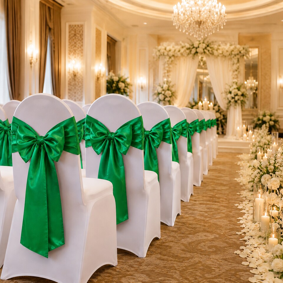 image 1 of 7"x108" Satin Chair Sash, Chair Sashes Hammed Edges Bow Tie - 25pcs