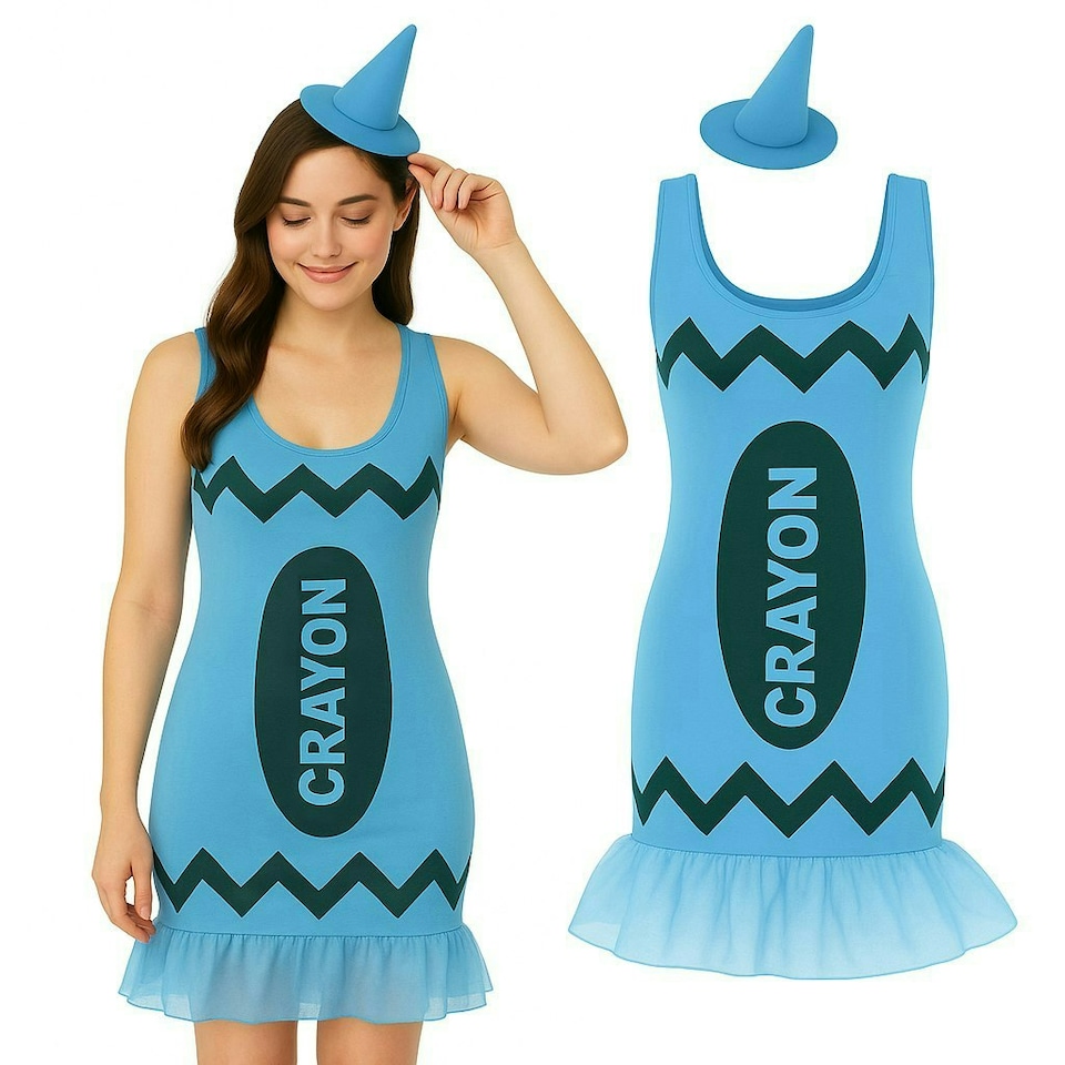 image 1 of Ladies Blue Crayon Dress – Fun Fancy Dress Costume N/A | M