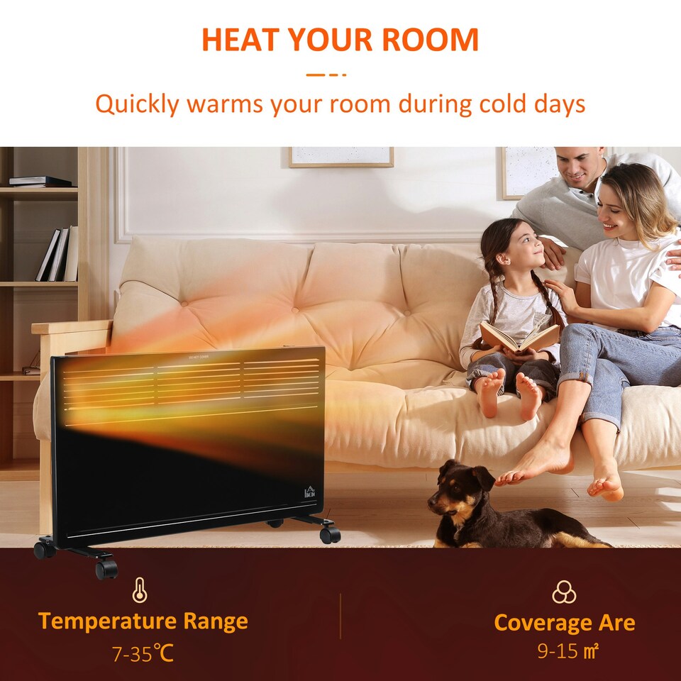 image 1 of HOMCOM Convector Radiator Heater w/ Adjustable Thermostat Safety Cut-Off, Black