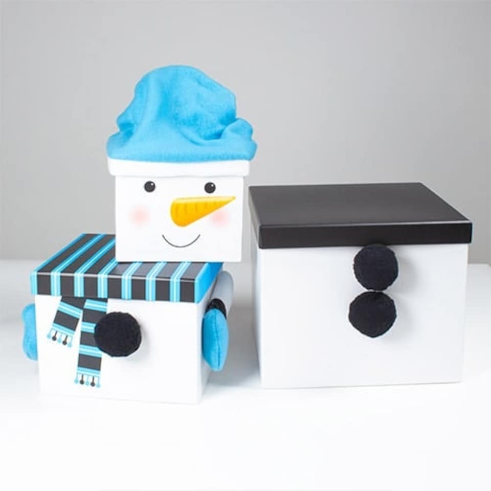 image 1 of Snowman Blue Christmas Plush Large Stackable Gift Boxes - Pack of 3
