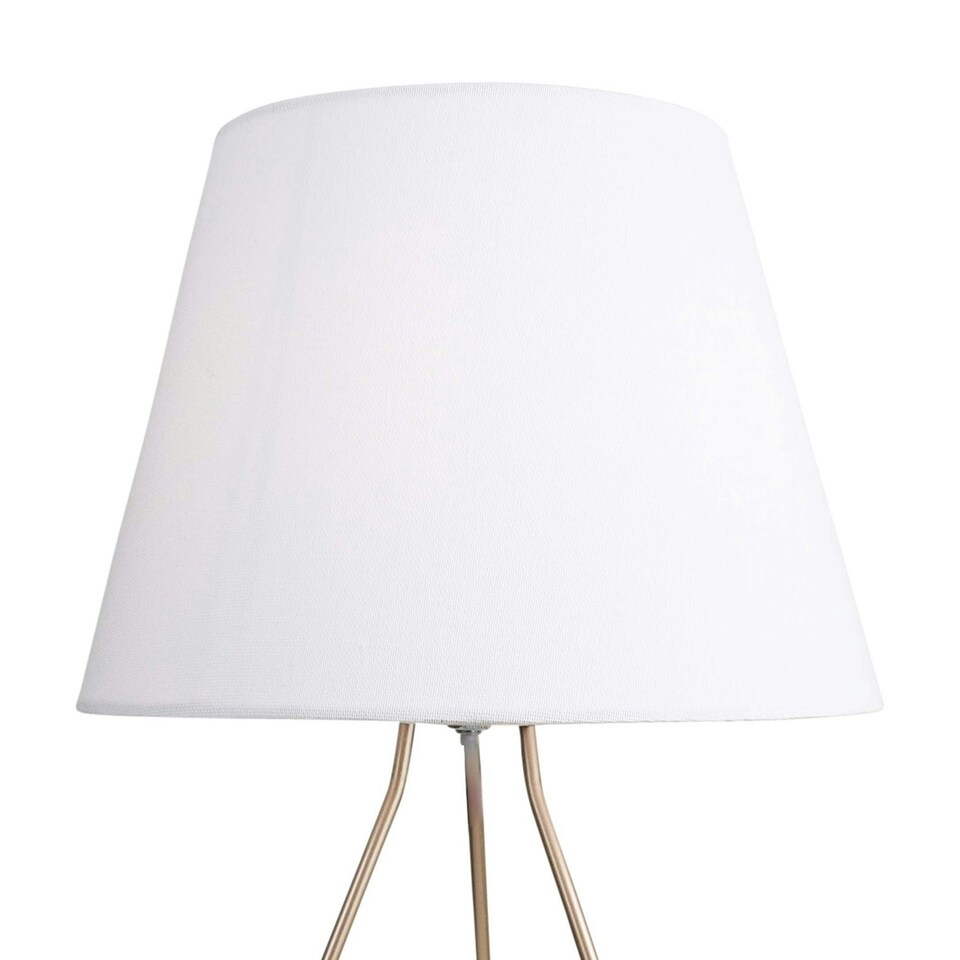 image 1 of First Choice Lighting Tripod Gold 42cm Table Lamp With White Fabric Shade Gold | White