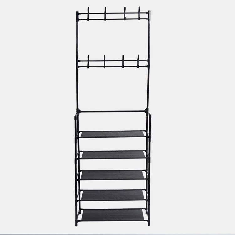 Ohs 16 Hook 5 Tier Shelving Organiser Wire Rack Storage Unit - Black