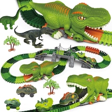 Dinosaur Track Playset - Flexible Racing Track with Dinosaur Tunnel & Figures for Kids