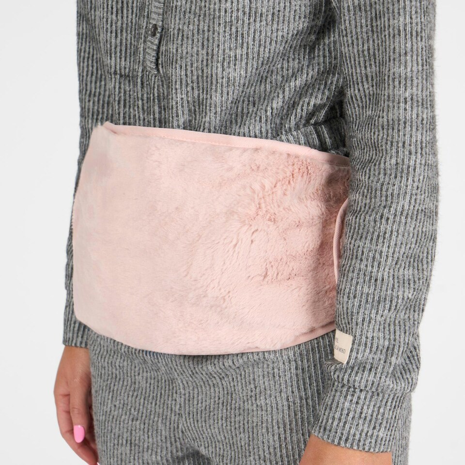 image 1 of OHS 1L Extra Long Hot Water Bottle & Soft Winter Warm Faux Fur Cover Body Wrap - Blush Pink