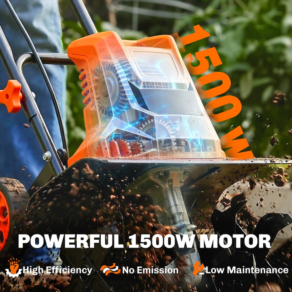image 1 of Outsunny 1500W Electric Tiller with 40cm Working Width, 20cm Tilling Depth | Orange | Orange | 111L x 40W x 96H cm