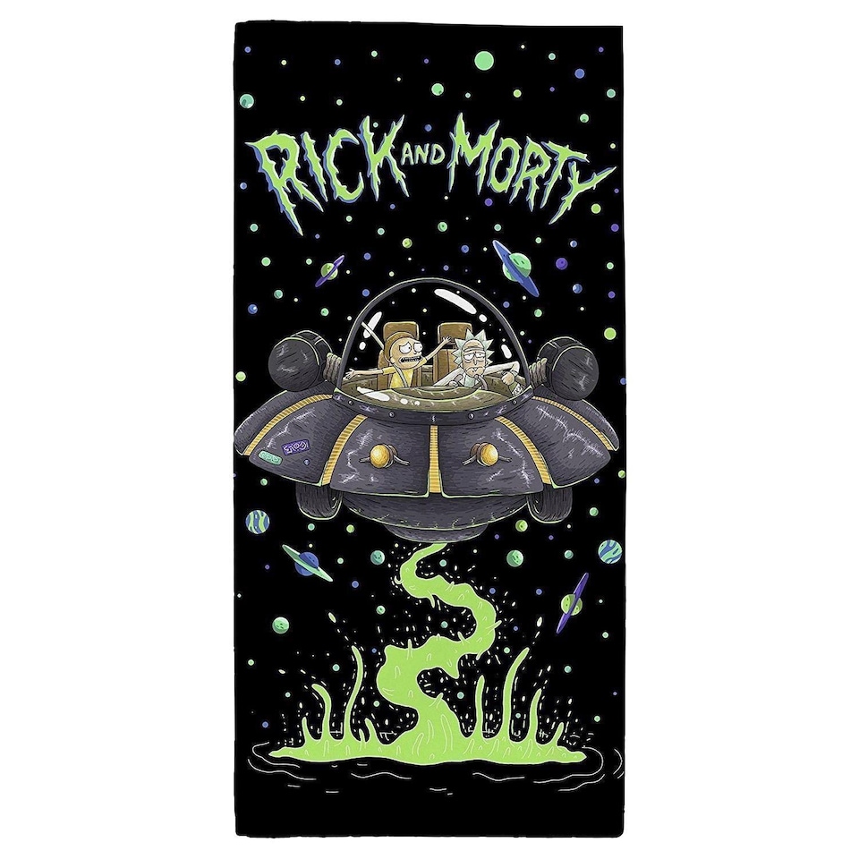 image 1 of Rick And Morty UFO Towel | Black | Black/Green | One Size | 1