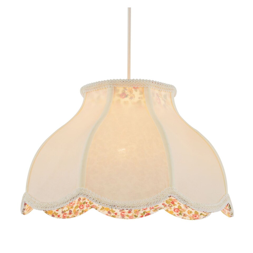 image 1 of Cream Victorian Lamp Shade with Scallop Edges and Floral Inner Lining | Cream | Cream | 1