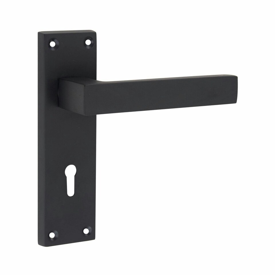 image 1 of Golden Grace Victorian Straight Delta Door Handles Lever in Matt Black with 64mm 3 Lever Lock Set - 150mm x 40mm Backplate Black
