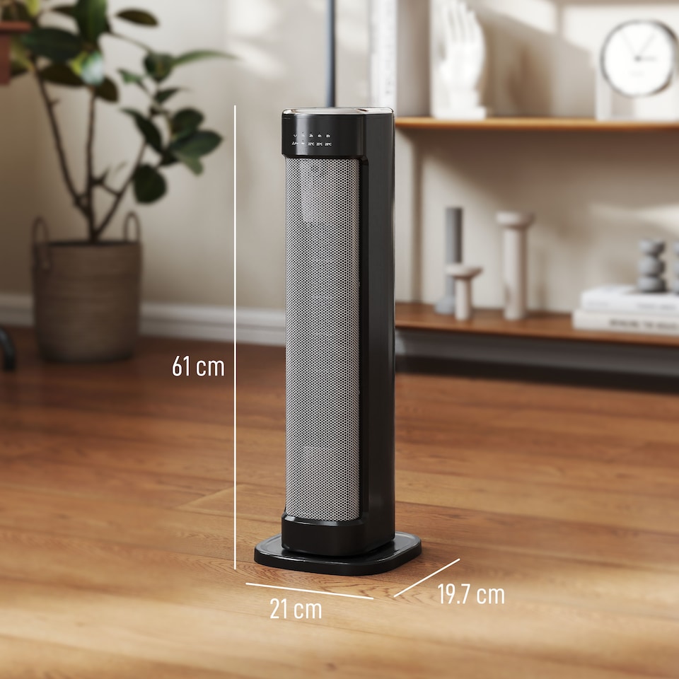 image 1 of HOMCOM Ceramic Space Heater, 2000W Electric Heater with 3 Heat Settings, 15H Timer, Adjustable Thermostat, Remote Control, Tip-over and Overheat Protection, Low Energy for Home Office Bedroom, Black | Black