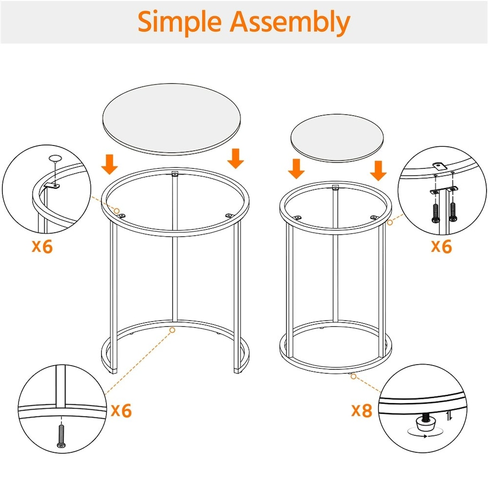image 1 of Yaheetech Set of 2 Nesting Side Tables with Round Tempered Glass Top