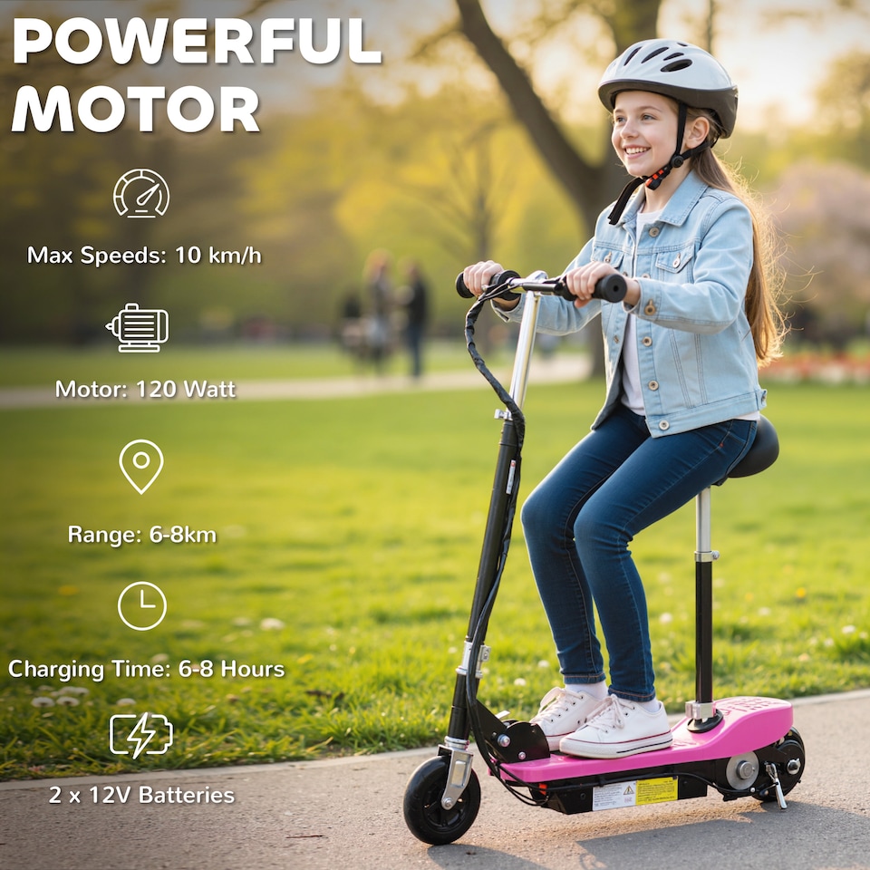 image 1 of HOMCOM Foldable Powered Scooter 120W w Adjustable Seat and Brake | Pink