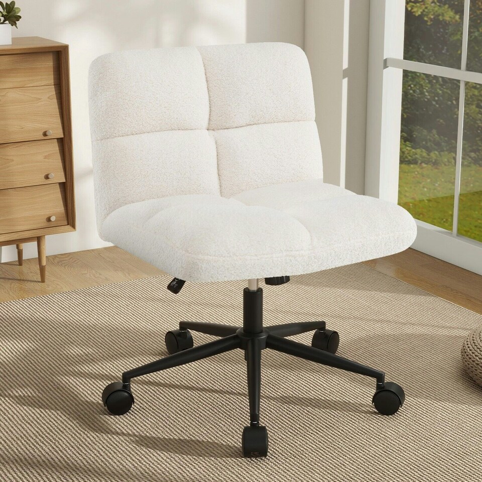 image 1 of COSTWAY Modern Office Chair Upholstered Criss Cross Chair Beige White