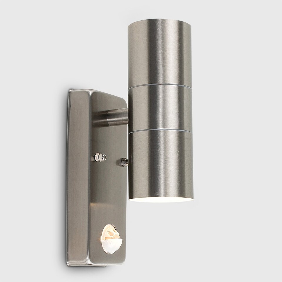 image 1 of ValueLights Pair Of Silver Up Down Outdoor PIR Motion Sensor Outdoor Wall Lights
