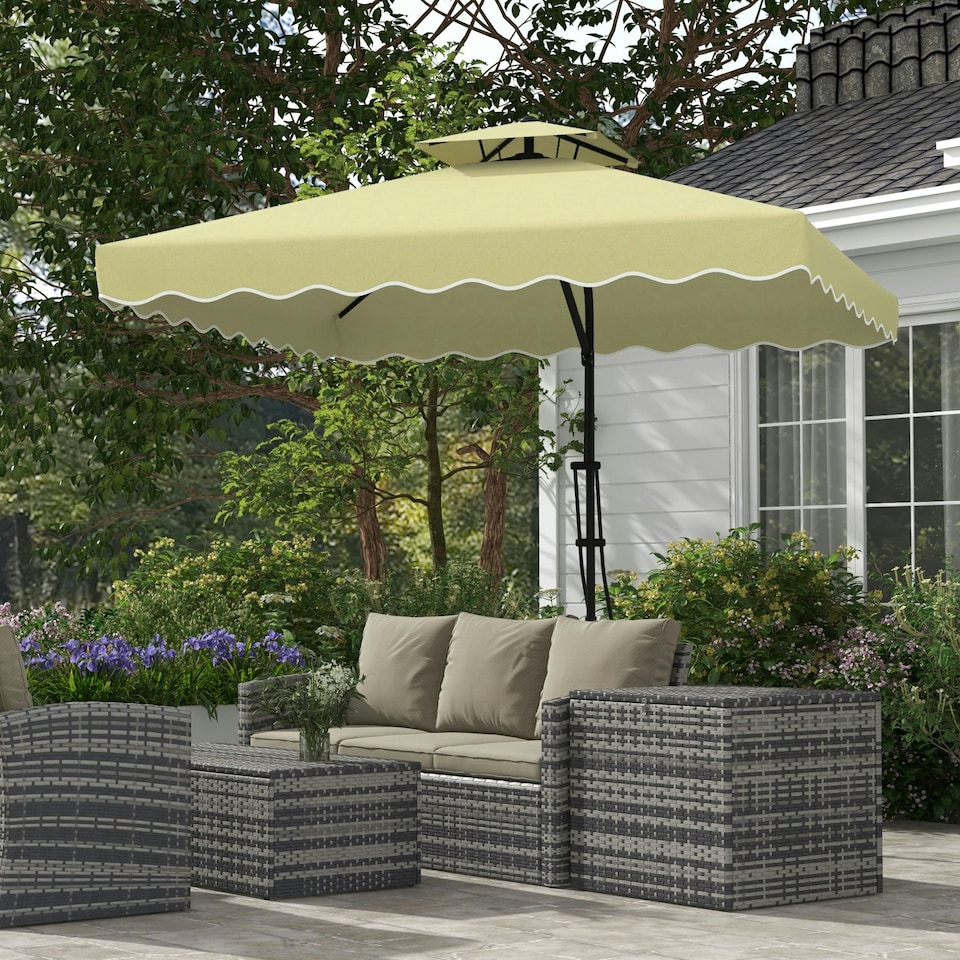 image 1 of Outsunny 2.5m Cantilever Garden Parasol Umbrella with Cross Base Beige