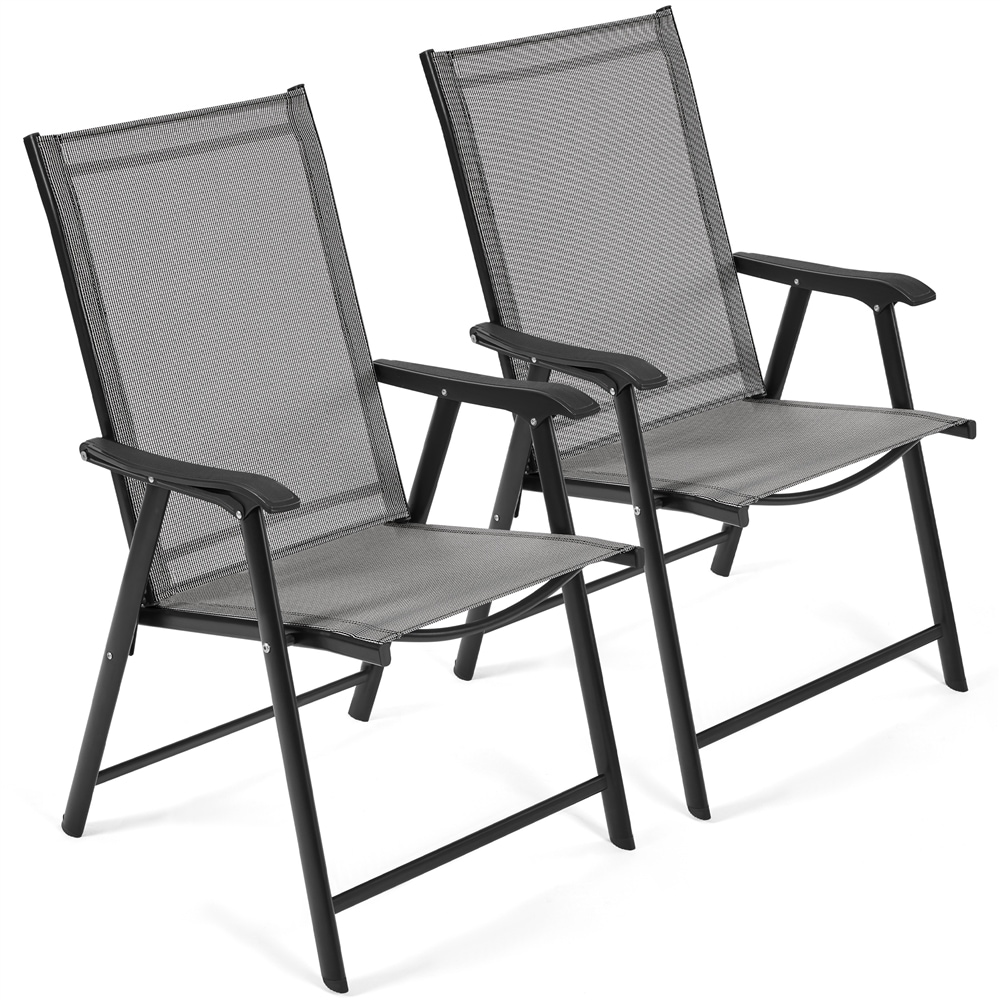 Yaheetech Set of 2 Outdoor Texteline Folding Dining Chairs-Grey | Grey | Grey | One Size