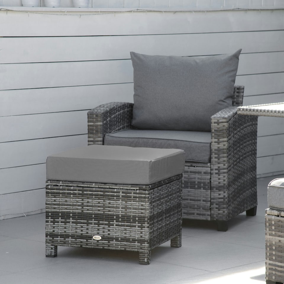 image 1 of Outsunny Rattan Footstool Wicker Ottoman w/ Padded Seat for Backyard Garden