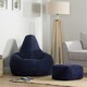 image 3 of icon Dalton Cord Adults Bean Bag Recliner and Pouffe, Ready Filled Beanbag and Footstool Navy Blue Blue