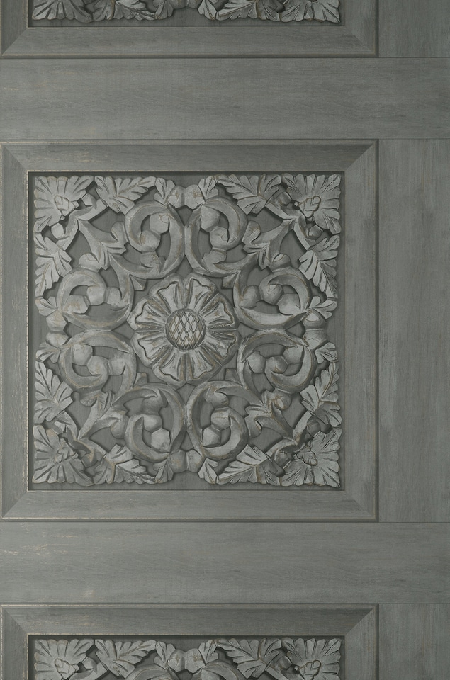 image 1 of Fine Decor FD43274 Carved Panel Wallpaper, Gunmetal