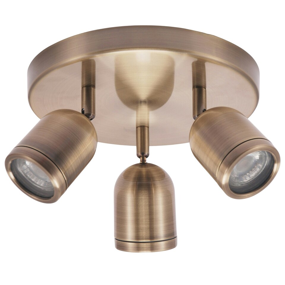 image 1 of Modern Triple Spot IP44 Antique Brass Bath Ceiling Light with Adjustable Heads Gold