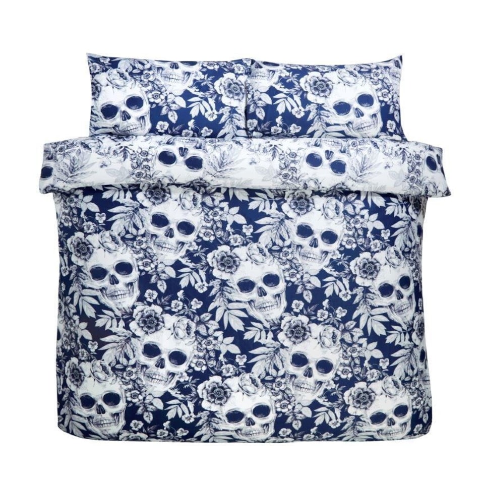 image 1 of Rapport Gothic Skulls Duvet Cover Set White White | King
