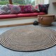 image 1 of CHAKKAR DARK Stripe Round Rug Braided in Beige Black - Jute - L150 x W150 - Beige/Black Black