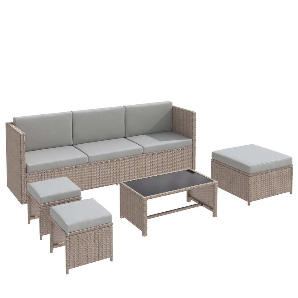 image 1 of 4-6 Seater Rattan Garden Furniture Seating Group with Table & Stool