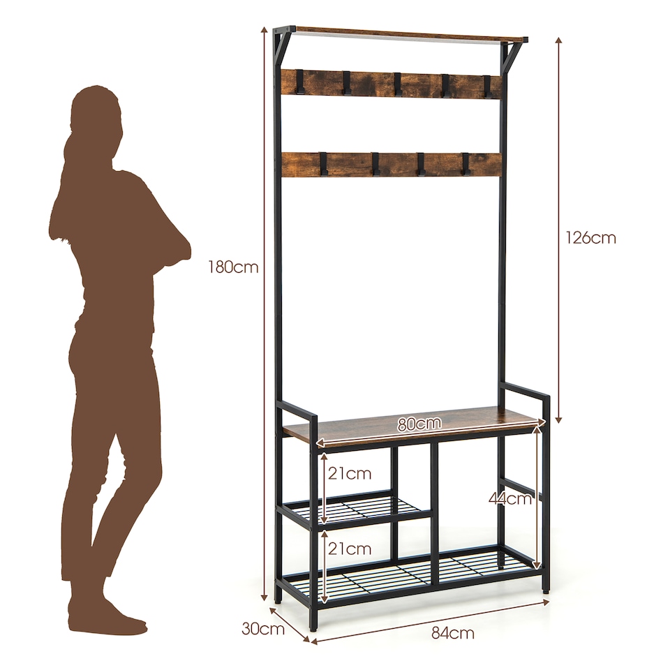 image 1 of COSTWAY 3 in 1 Coat Rack Hall Tree with Shoe Bench   Shoe Storage Coffee