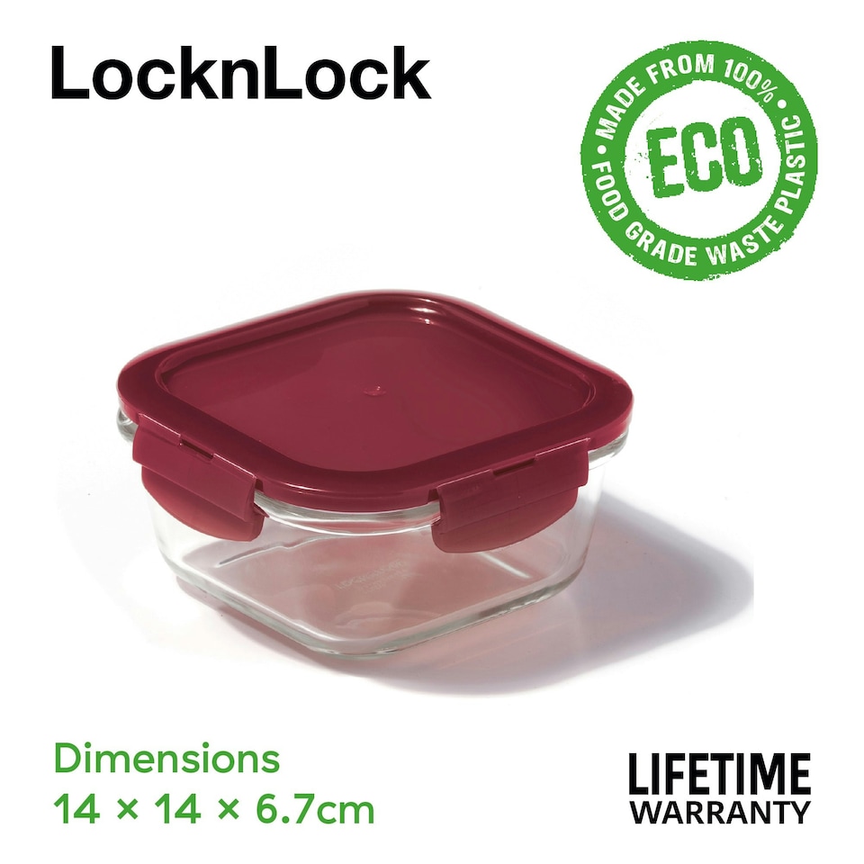 image 1 of LocknLock Ovenglass Square Food Containers with Lids, 5 x 500ml