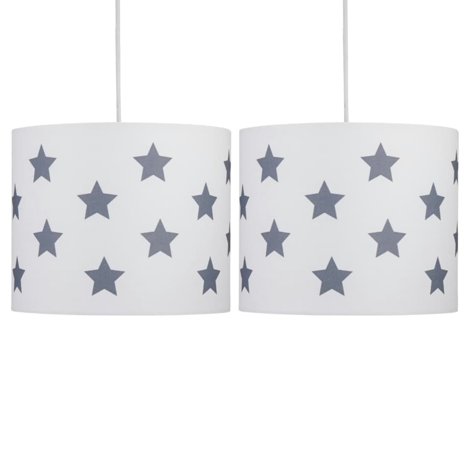 image 1 of First Choice Lighting Set of 2 White with Grey Stars 25cm Light Shades Grey