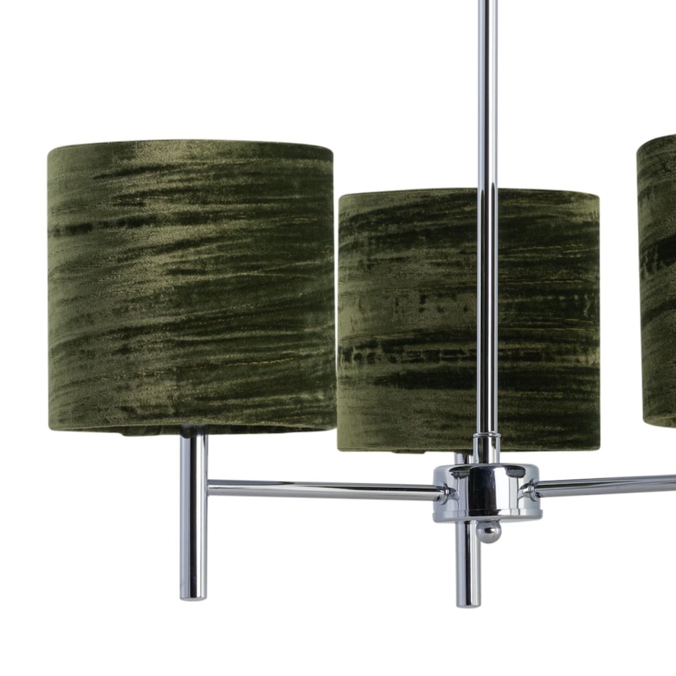 image 1 of Brea - Chrome 3 Light Fitting with Green Crushed Velvet Shades | Chrome | Green | 1