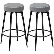 HOMCOM 360 Degree Swivel Bar Stools Set of 2, Kitchen Counter Stools with Footrest, Faux Leather with Stitching, Modern Barstools for Breakfast Island, 69 cm Tall, Grey | Grey | Grey