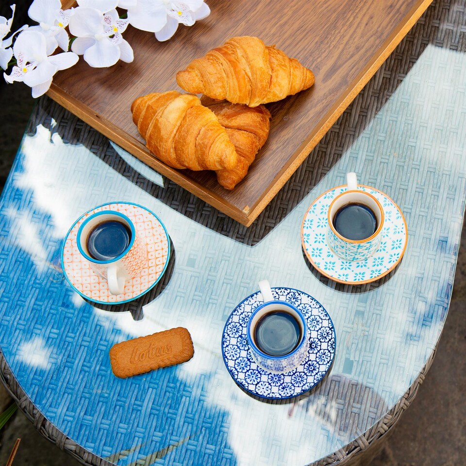 image 1 of Nicola Spring 12 Piece Hand-Printed Espresso Cup & Saucer Set - 65ml - Blue | Blue | Blue | 12