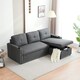 image 7 of Sofabed 3 Seater Reversible Sectional Sofa Sleeper Set with Storage Chaise, Built-in Cupholder, Decorative Rivets, Pull-out Bed, and Light Grey Fabric Grey