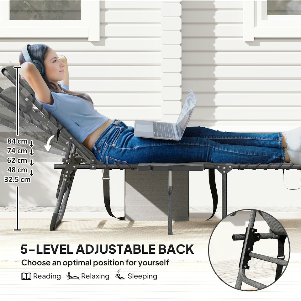 image 1 of Outsunny Folding Sun Lounger with 5-Level Reclining Back, Side Table, Beige