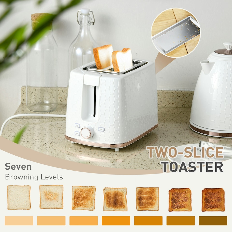image 1 of HOMCOM Kettle and Toaster Set 1.7L Kettle & 2 Slice Toaster Set White