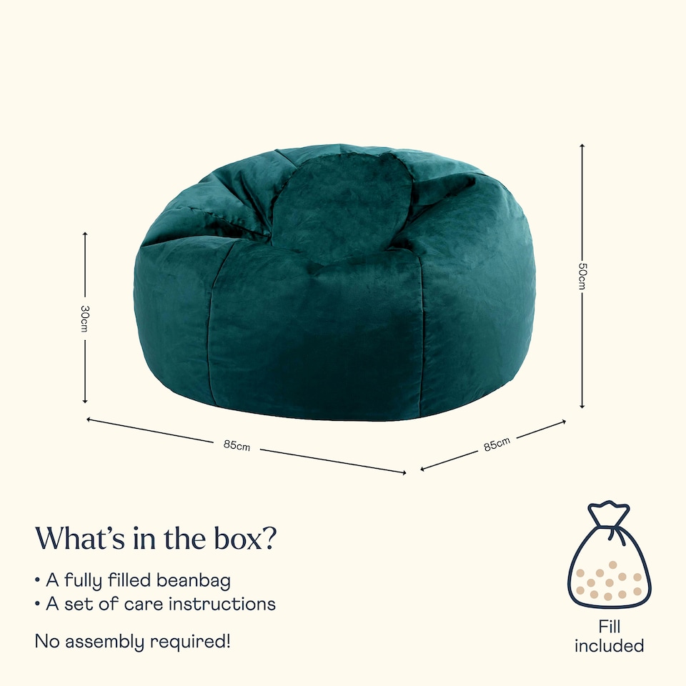 image 1 of Kingston Classic Velvet Bean Bag Chair Teal Green Bean Bags | Green | Teal Green | 1