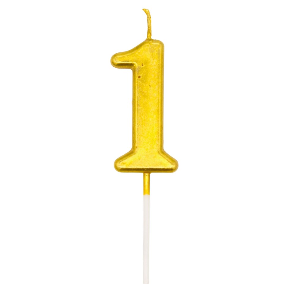 image 1 of Gold 1 Number Candle Birthday Anniversary Party Cake Decorations Topper | Gold