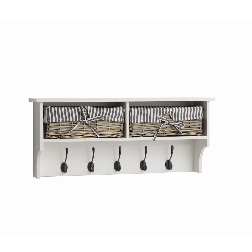 image 1 of Radcliffe Wall Mounted Coat Rack Wicker Baskets and Top Storage Shelf