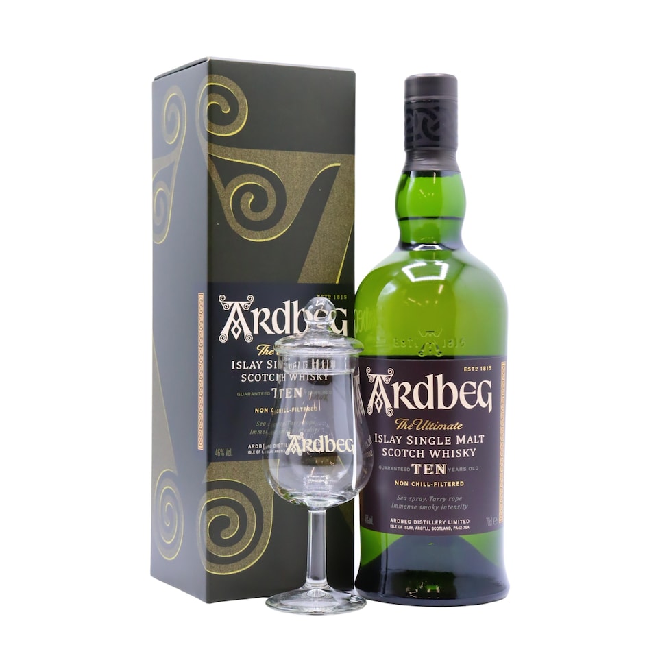 Ardbeg - Islay Single Malt Scotch 10 year old Whisky (Includes Tasting Glass)