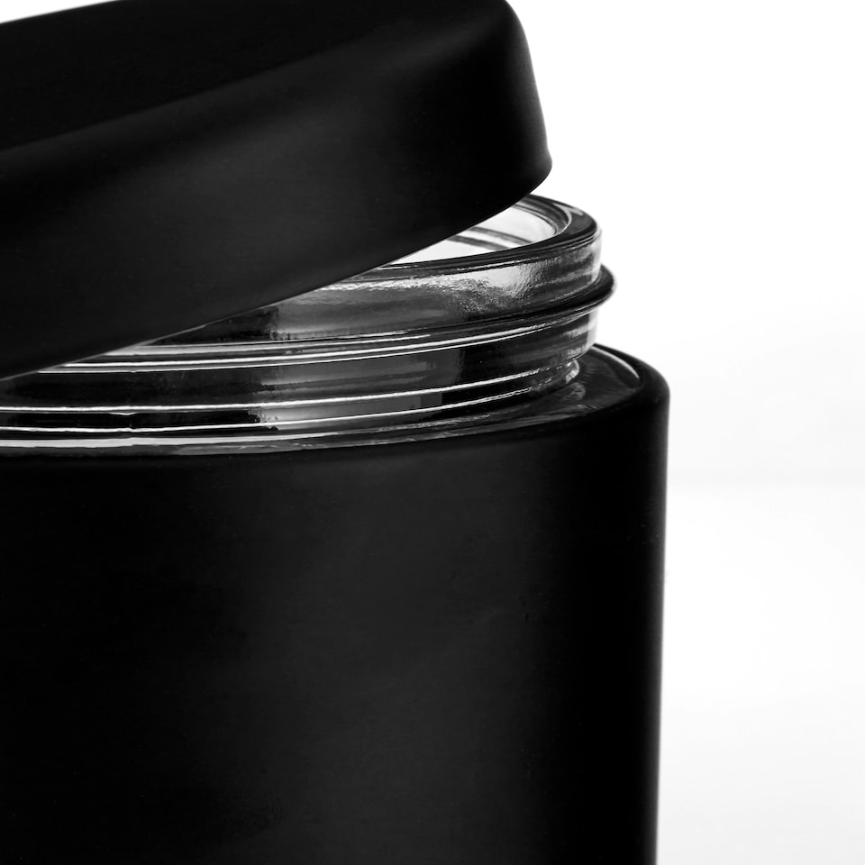 image 1 of Interiors by Premier Black Steel Wrap Glass Storage Jar, 800ml Capacity, Modern Design with Grey Steel Lid, Kitchen Storage